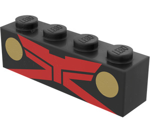 LEGO Black Brick 1 x 4 with Red X and 2 Golden Circles (Martian Manhunter) (3010)
