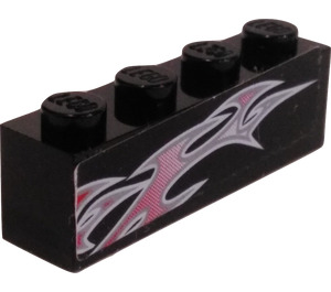 LEGO Black Brick 1 x 4 with Silver/Pink Flames (Left) Sticker (3010)