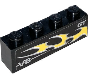 LEGO Noir Brique 1 x 4 avec 'V8', 'GT' et Jaune Flamme Autocollant (3010)