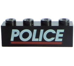 LEGO Black Brick 1 x 4 with White POLICE and Red Line Pattern (3010 / 83046)