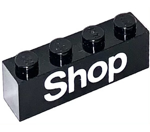 LEGO Black Brick 1 x 4 with White 'Shop' (3010)