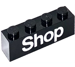 LEGO Schwarz Backstein 1 x 4 mit Weiß 'Shop' (3010)