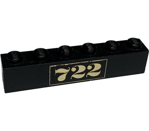 LEGO Nero Mattoncino 1 x 6 con "722" (3009)