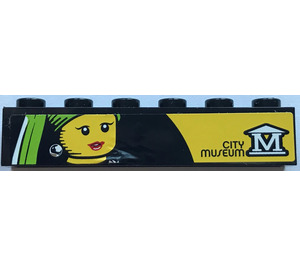 LEGO Schwarz Backstein 1 x 6 mit "CITY MUSEUM" und Logo und Female Minifig Kopf Painting Aufkleber (3009)
