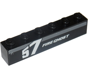 LEGO Black Brick 1 x 6 with 'FIRE GHOST', '57' (left) Sticker (3009)