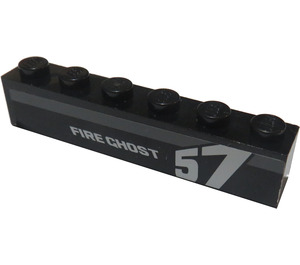 LEGO Black Brick 1 x 6 with 'FIRE GHOST', '57' (right) Sticker (3009)