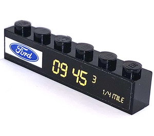 LEGO Black Brick 1 x 6 with Ford plum and lap time with „09 45 3 1/4 mile„ Sticker (3009)