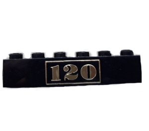 LEGO Zwart Steen 1 x 6 met Gold "120" (3009)