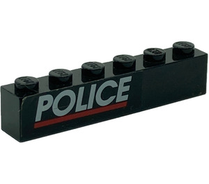LEGO Black Brick 1 x 6 with 'POLICE' with Red Line (Left) Sticker (3009)