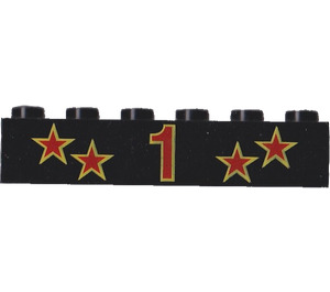 LEGO Black Brick 1 x 6 with Red and Yellow Stars and 1 (3009)