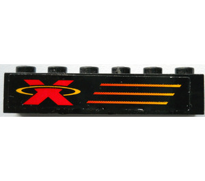 LEGO Black Brick 1 x 6 with X-Treme Team Logo Left Sticker (3009)