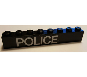 LEGO Black Brick 1 x 8 with 'POLICE' (Both Sides) Sticker (3008)