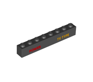 LEGO Black Brick 1 x 8 with Red POWER and Yellow TV TYPE Markings (1399 / 3008)