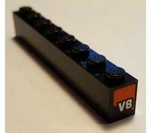 LEGO Schwarz Backstein 1 x 8 mit 'V8' (both sides) Aufkleber (3008)