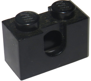 LEGO Black Brick 1x2 with Hole and Cutouts at Top