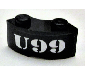 LEGO Schwarz Backstein 2 x 2 Runden Ecke mit 'U99' Aufkleber mit Bolzenkerbe und normaler Unterseite (3063)