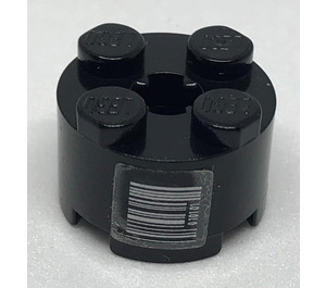 LEGO Black Brick 2 x 2 Round with Barcode Sticker (3941)