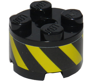 LEGO Schwarz Backstein 2 x 2 Runden mit Schwarz und Gelb Danger Streifen Aufkleber (3941)