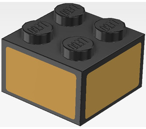 LEGO Black Brick 2 x 2 with Gold Rectangle (All Sides) Sticker (3003)