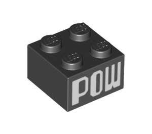 LEGO Svart Kloss 2 x 2 med "POW" (3003 / 68918)