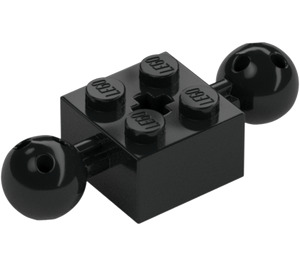 LEGO Sort Klods 2 x 2 med To Bold Joints med huller i kugle og akselhul (17114)