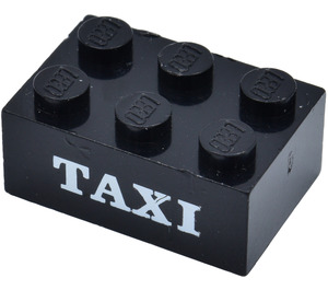 LEGO Black Brick 2 x 3 with 'TAXI' Serif (Earlier, without Cross Supports) (3002)