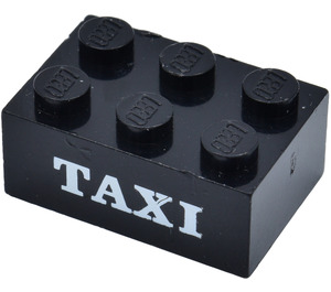 LEGO Zwart Steen 2 x 3 met 'TAXI' Serif (Eerder, zonder kruissteunen) (3002)