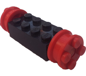 LEGO Black Brick 2 x 4 Wheels Holder with Red Freestyle Wheels Assembly (4180)