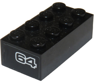 LEGO Black Brick 2 x 4 with '64' Sticker (3001)