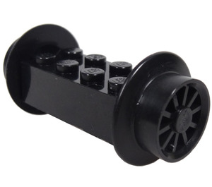 LEGO Zwart Steen 2 x 4 met Spoked Zwart Trein Wielen en zwarte pin (23 mm) (4180)