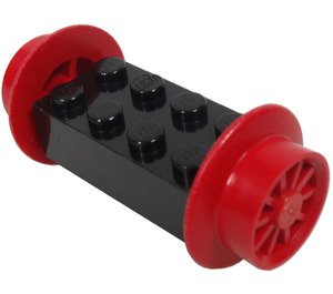 LEGO Black Brick 2 x 4 with Spoked Red Train Wheels and Red Pin (23mm) (4180)