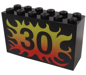LEGO Zwart Steen 2 x 6 x 3 met "30" met Flames (6213)