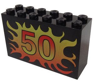 LEGO Black Brick 2 x 6 x 3 with Number 50 Surrounded by Flames (6213 / 82849)