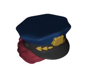 LEGO Noir Casquette avec avec Rouge Foncé Cheveux Bun et Dark Bleu Police Chapeau (29770)