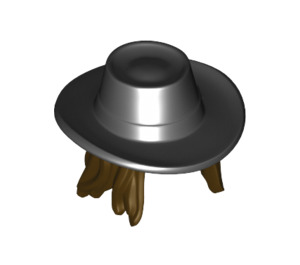 LEGO Black Cowboy Hat with Dark Brown Hair (13771)