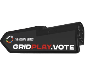 LEGO Black Curved Panel 22 Left with Global Goals Logo and ‘GRIDPLAY.VOTE’ (Right) Sticker (11947)