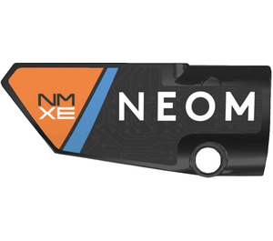 LEGO Black Curved Panel 3 Left with ‘NMXE’ on Orange Triangle and ‘NEOM’ (Right) Sticker (64683)