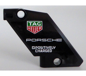 LEGO Black Curved Panel 5 x 7 Left with Logo 'TAG HEUER' and White 'PORSCHE','POSITIVELY CHARGED' Sticker (80267)