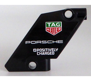 LEGO Black Curved Panel 60 Right with Logo 'TAG HEUER' and White 'PORSCHE','POSITIVELY CHARGED' Sticker (80268)