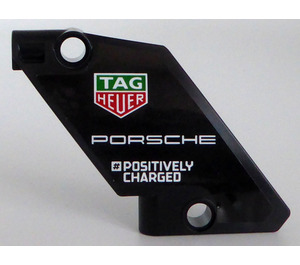 LEGO Black Curved Panel 61 Left with Logo 'TAG HEUER' and White 'PORSCHE','POSITIVELY CHARGED' Sticker (80267)