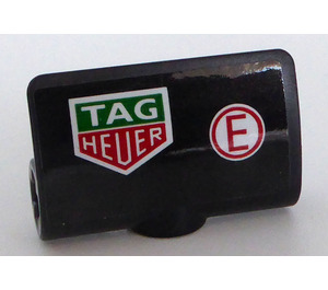 LEGO Black Curvel Panel 2 x 3 with 'TAG HEUER' and Red 'E' in a Circle - Left Sticker (71682)