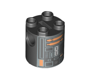 LEGO Noir Cylindre 2 x 2 x 2 Robot Corps avec grise, Orange, Noir, et blanc Astromech Droid Modèle (Indéterminé) (55440)