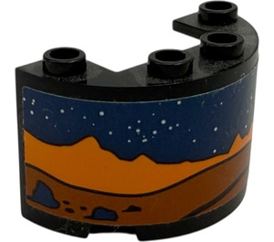 LEGO Black Cylinder 2 x 4 x 2 Half with Martian landscape with dark brown mountains, dark blue sky and stars (left) Sticker (24593)