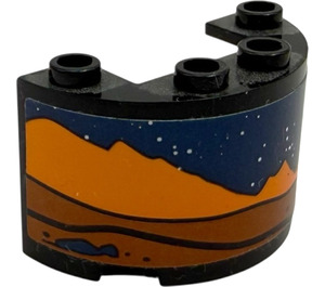 LEGO Black Cylinder 2 x 4 x 2 Half with Martian landscape with dark brown mountains, dark blue sky and stars (right) Sticker (24593)