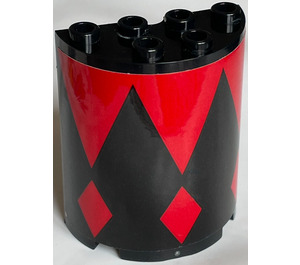 LEGO Schwarz Zylinder 2 x 4 x 4 Hälfte mit Schwarz und rot Diamant Muster Aufkleber (6218)