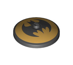 LEGO Black Dish 4 x 4 with Batman Logo with Gold Background (Solid Stud) (3960 / 57021)