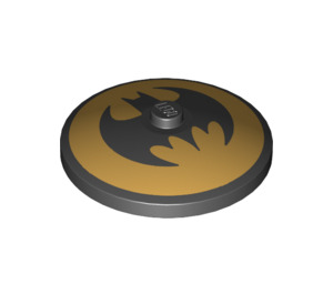 레고 검은색 Dish 4 x 4 ~와 함께 Batman 심벌 마크 ~와 함께 Gold Background (솔리드 스터드) (3960 / 57021)