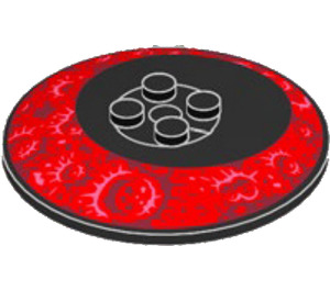 LEGO Black Dish 6 x 6 with Dark Red Craters (Solid Studs) (21599)