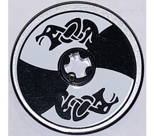 LEGO Schwarz Disk 3 x 3 mit Schwarz / Weiß Viking Schild Aufkleber (2723)