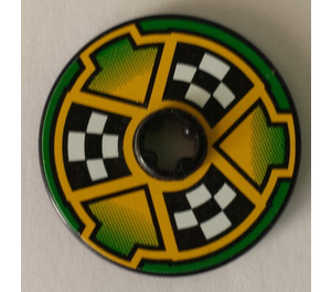 LEGO Noir Disk 3 x 3 avec Checkered Flags et Arrows sur Green Autocollant (2723)